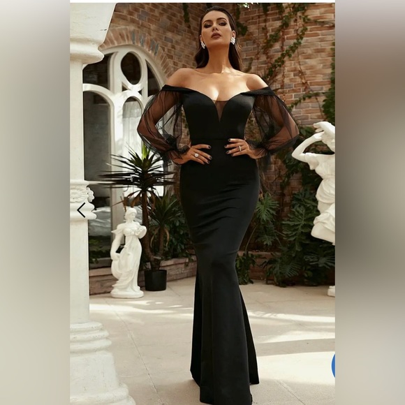 Miss Ord Dresses & Skirts - Gorgeous black floor length dress with cheer arms and sheer v on top.NWT